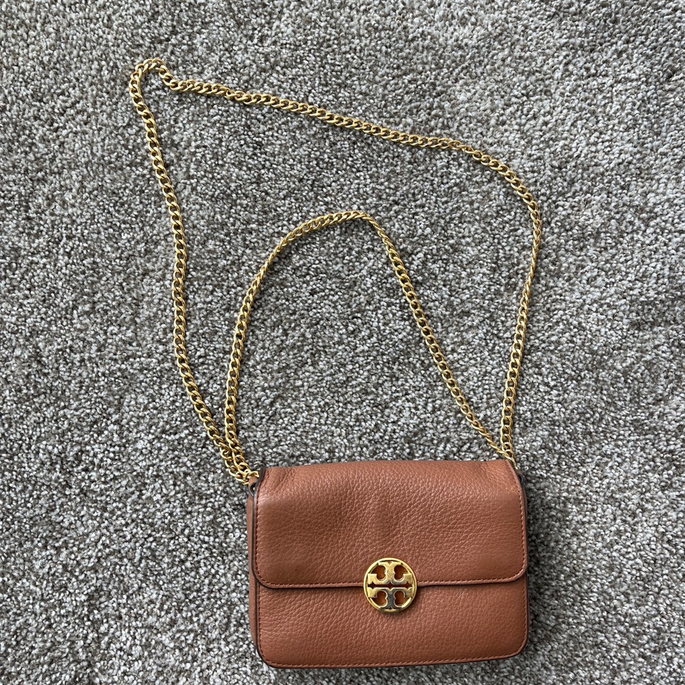 TORY BURCH CHELSEA Mini Bag Shoulder Crossbody Leather Brown Gold